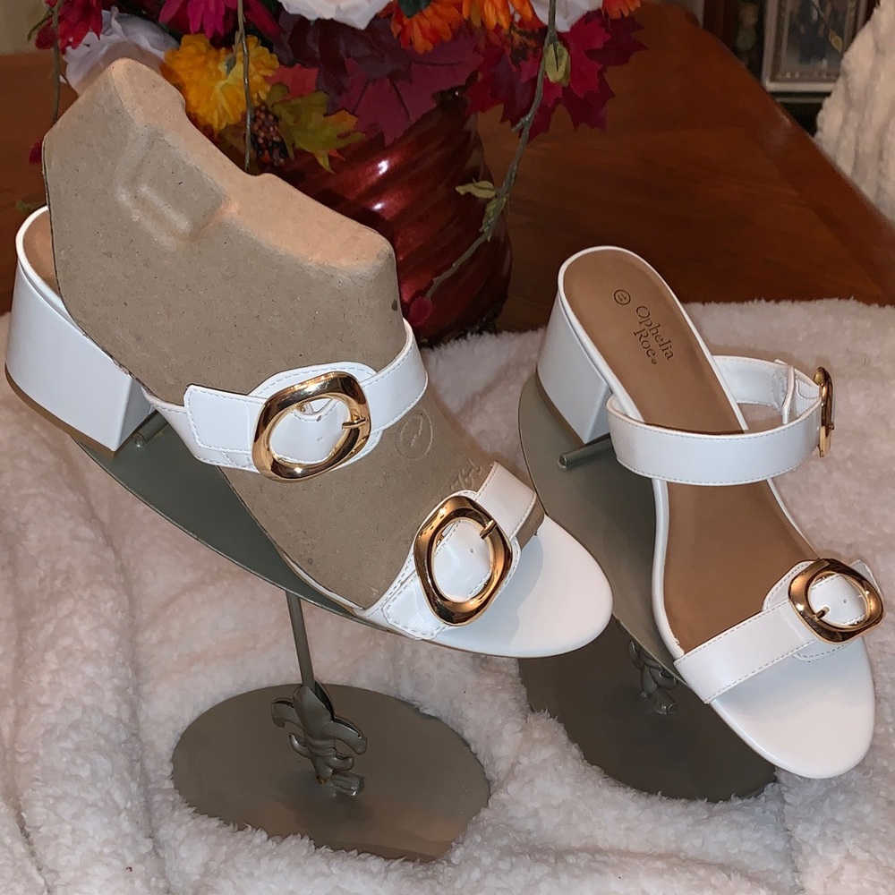 Ophelia White Mules with Gold Accents size 11